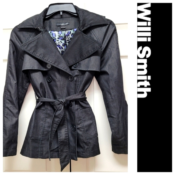Willi Smith Ladies Black Double Breasted Trench coat - Picture 2 of 6